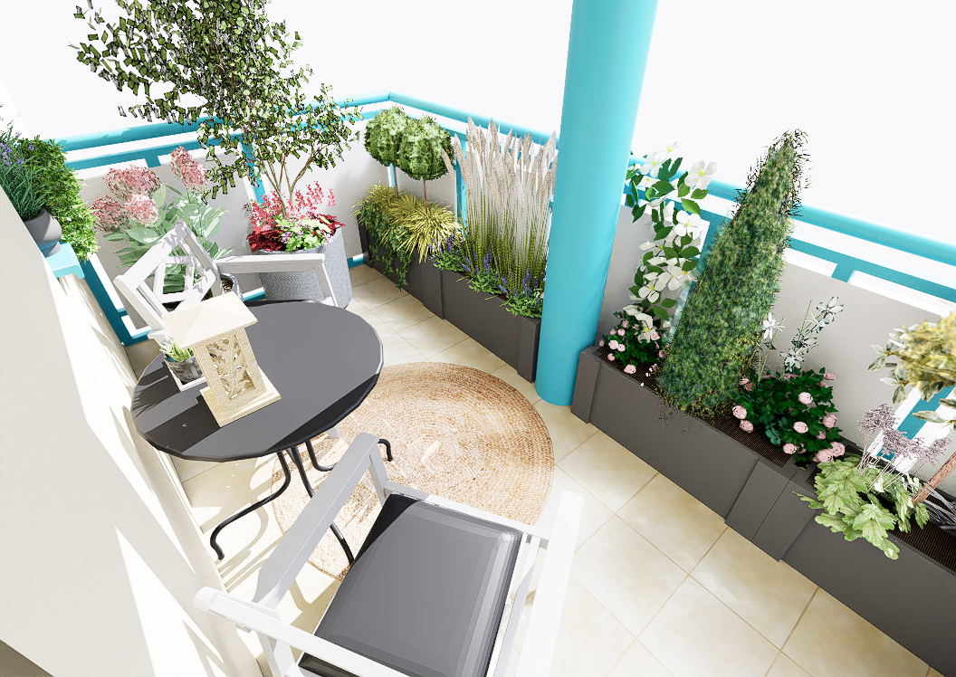 balkon z donicami i zielnikiem - pod Poznaniem